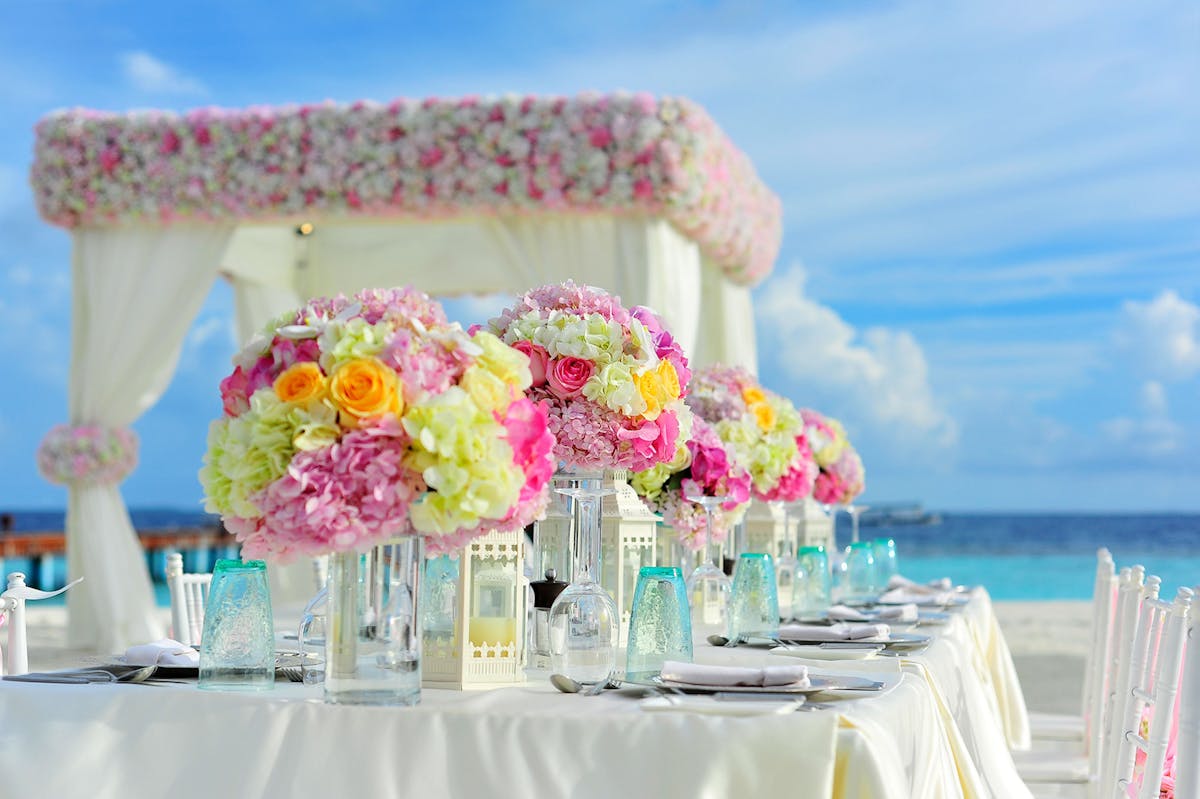 Elegant wedding reception with candlelight
