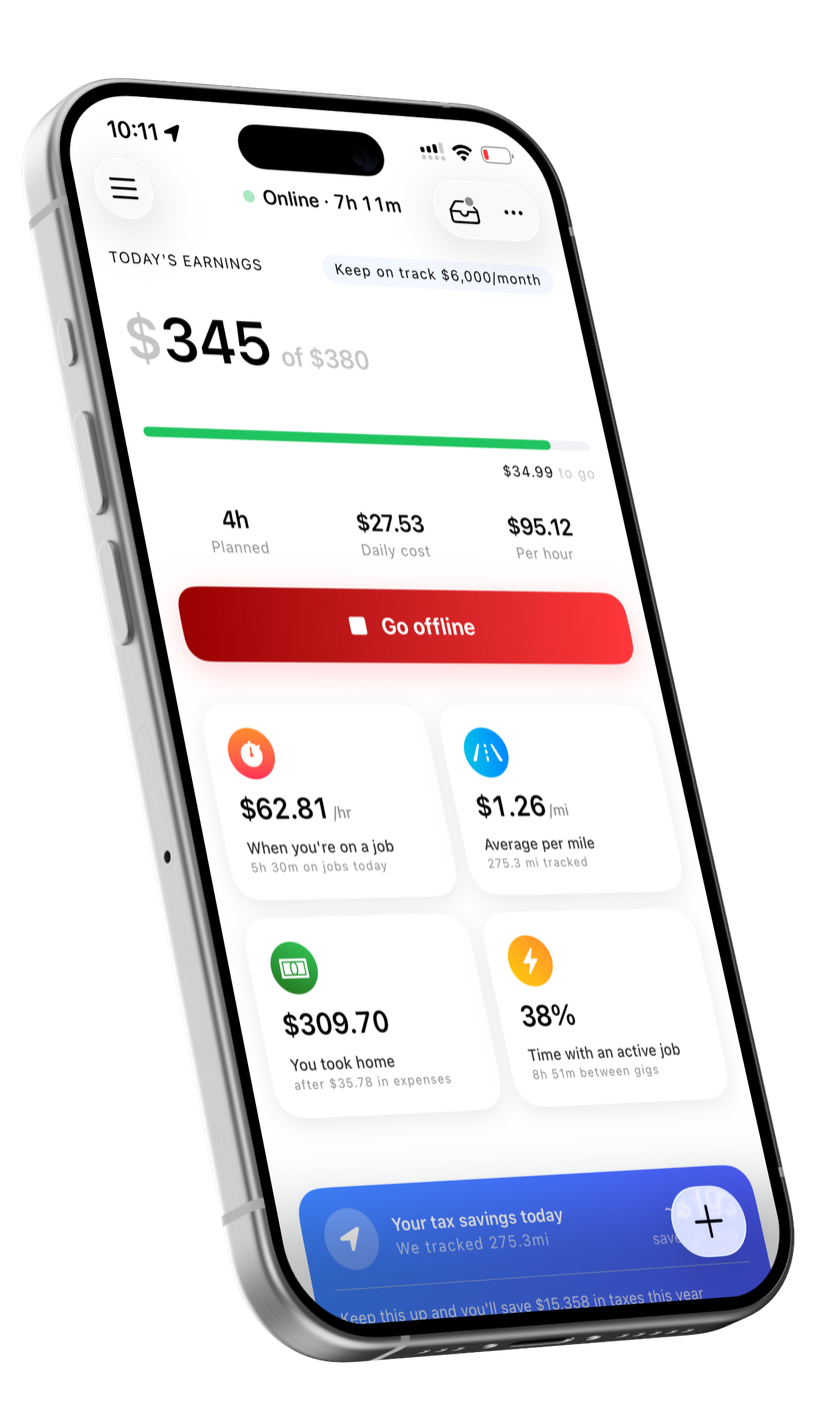GigReal dashboard on iPhone