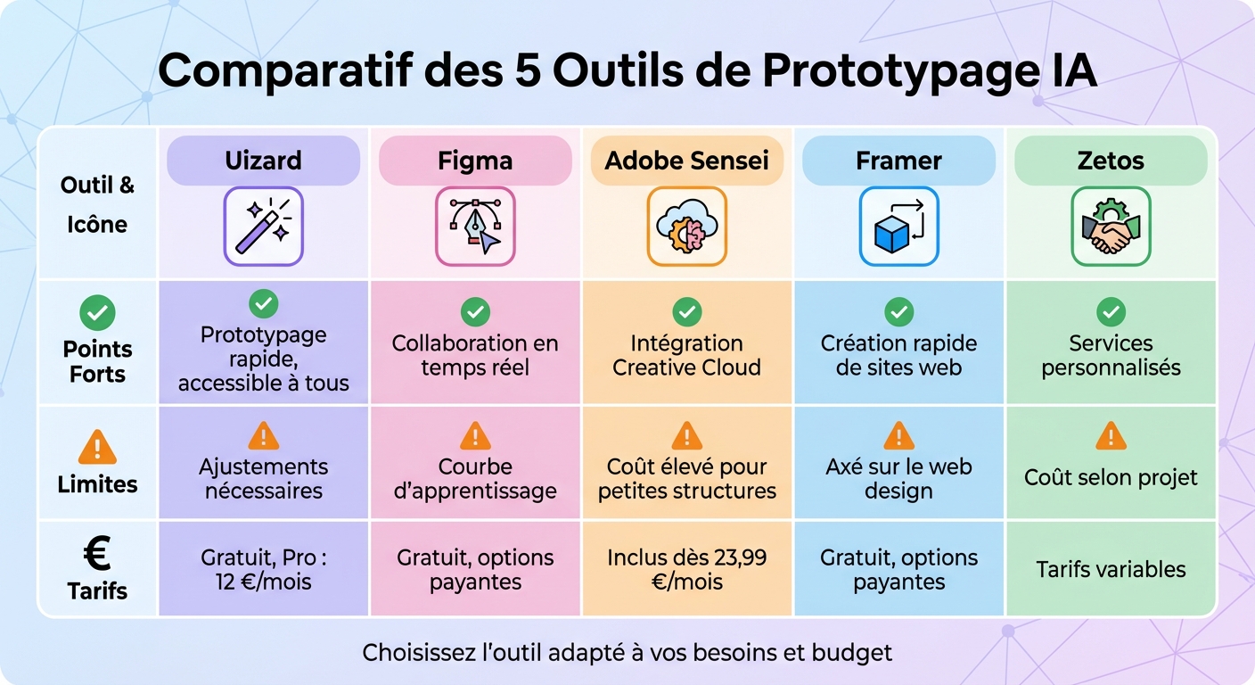 Comparatif des 5 meilleurs outils IA de prototypage : fonctionnalités et tarifs