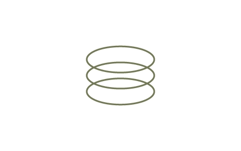 Three green elliptical rings stacked vertically with slight overlap on a white background.