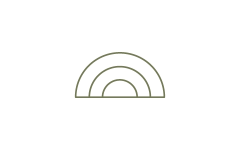 Minimalist outline of a three-arched rainbow shape in olive green on a white background.