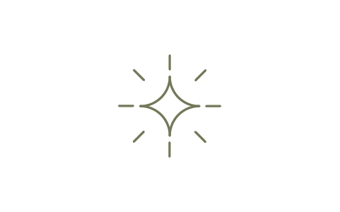 Minimalist green sparkle or shining star icon on a white background.
