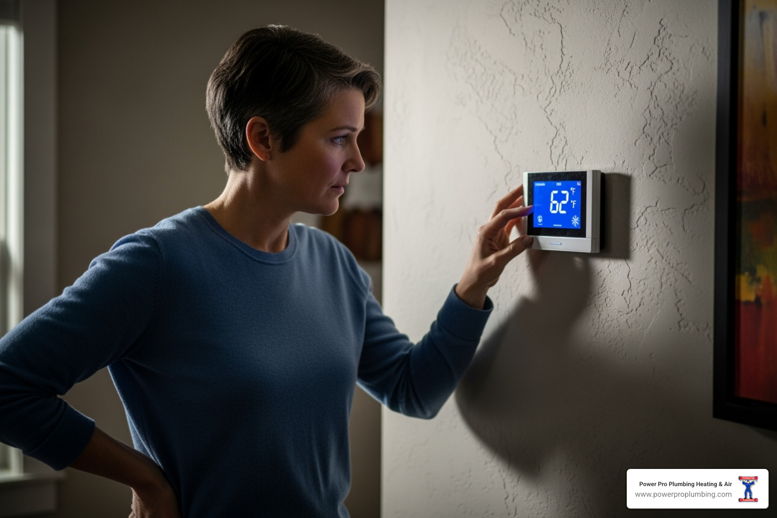 homeowner looking at their thermostat with a concerned expression - heater repair Pasadena CA