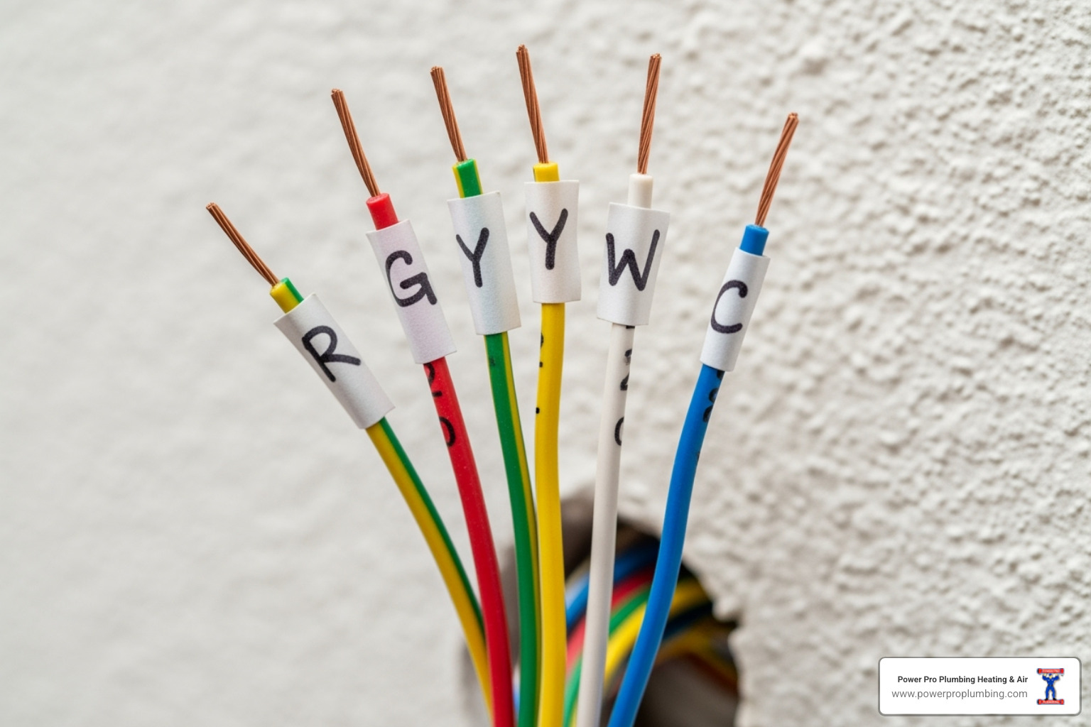 Thermostat wires with labels on them - smart thermostat installation