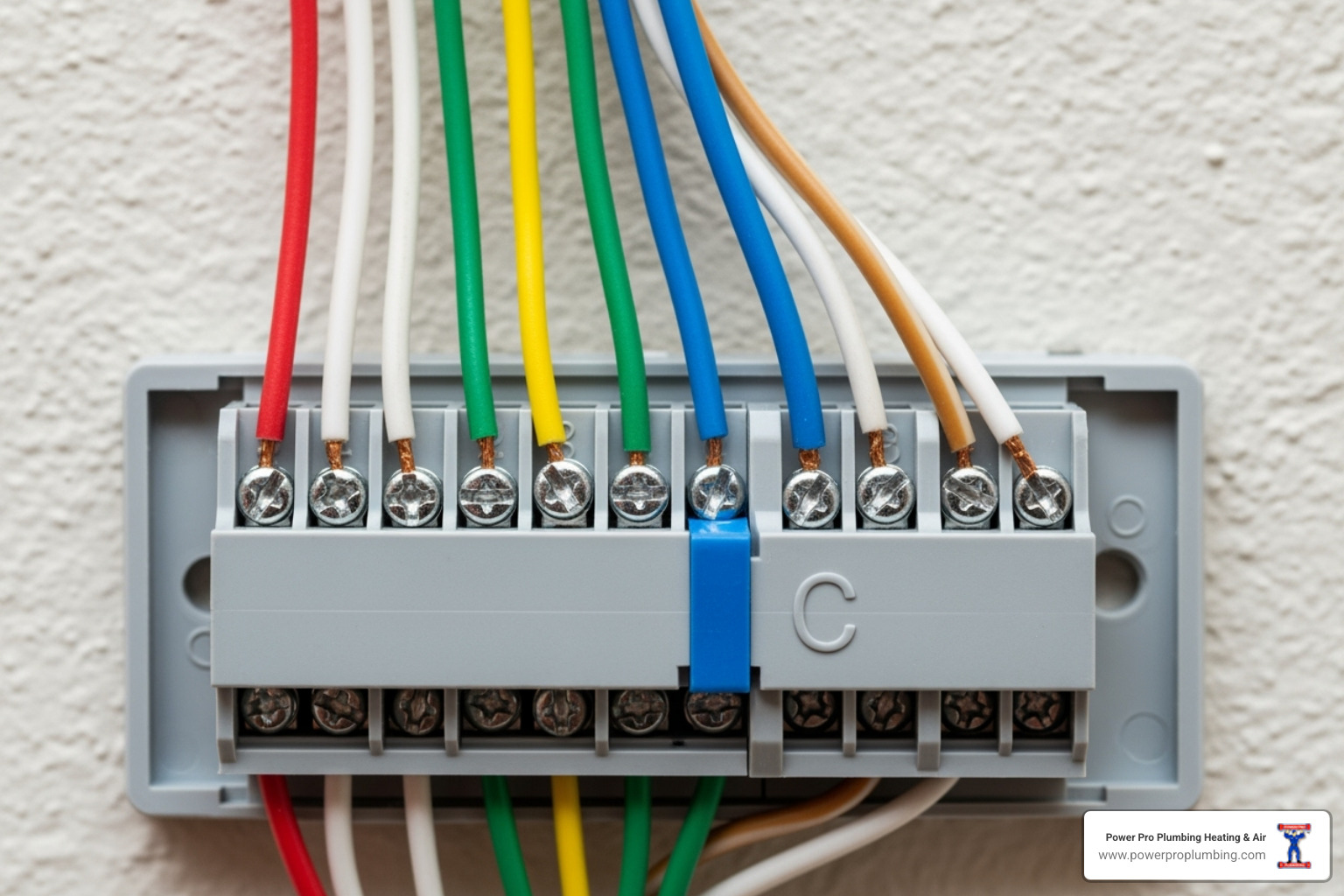 Thermostat wiring base showing a C-wire connected - smart thermostat installation