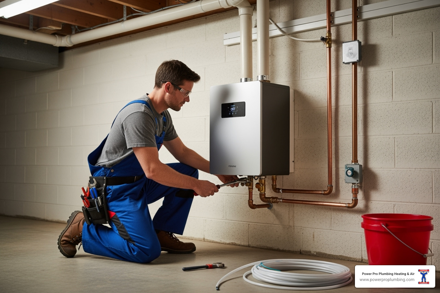technician installing new tankless water heater - water heater repair Anaheim