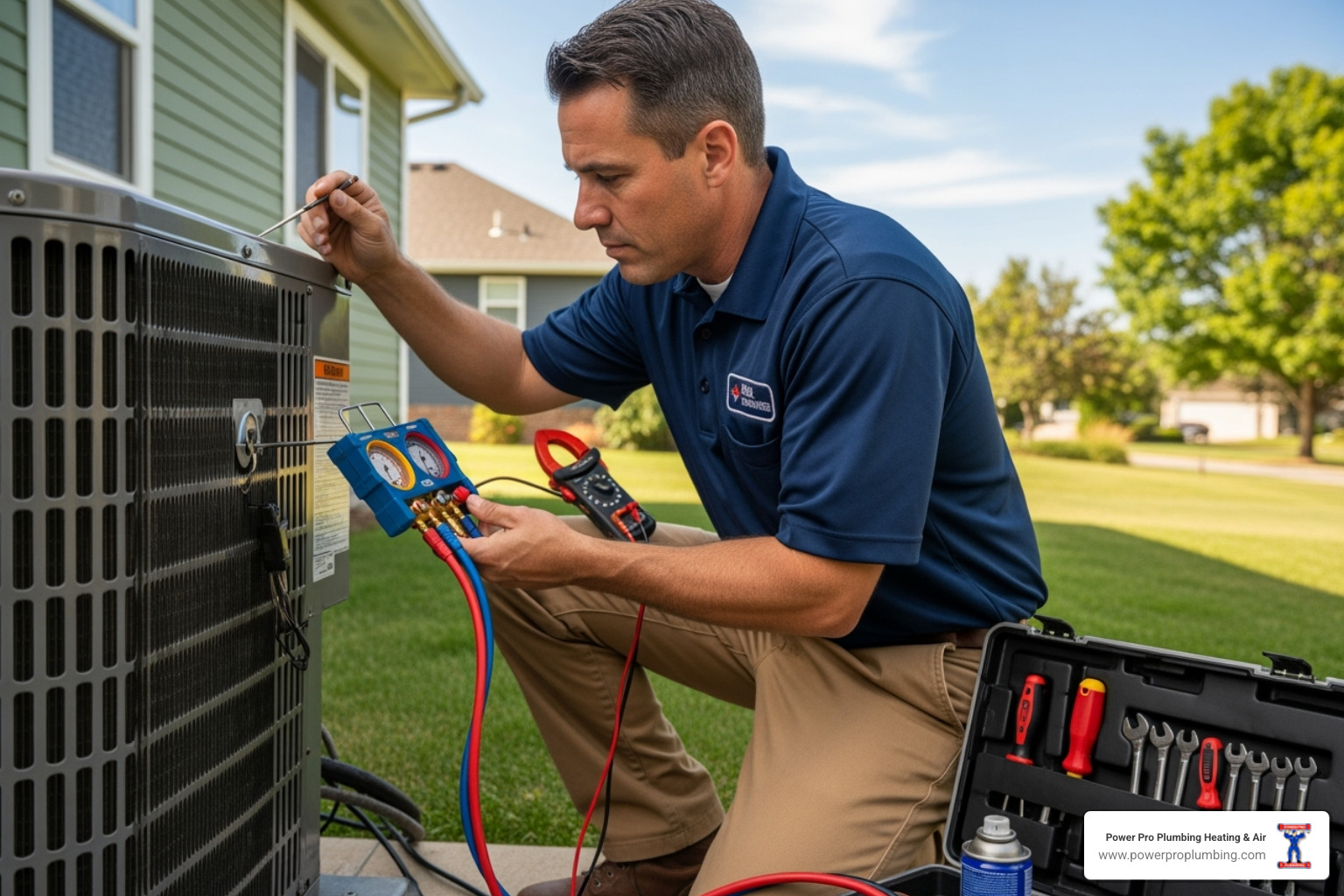 technician using diagnostic tools on an outdoor AC unit - AC diagnostic service
