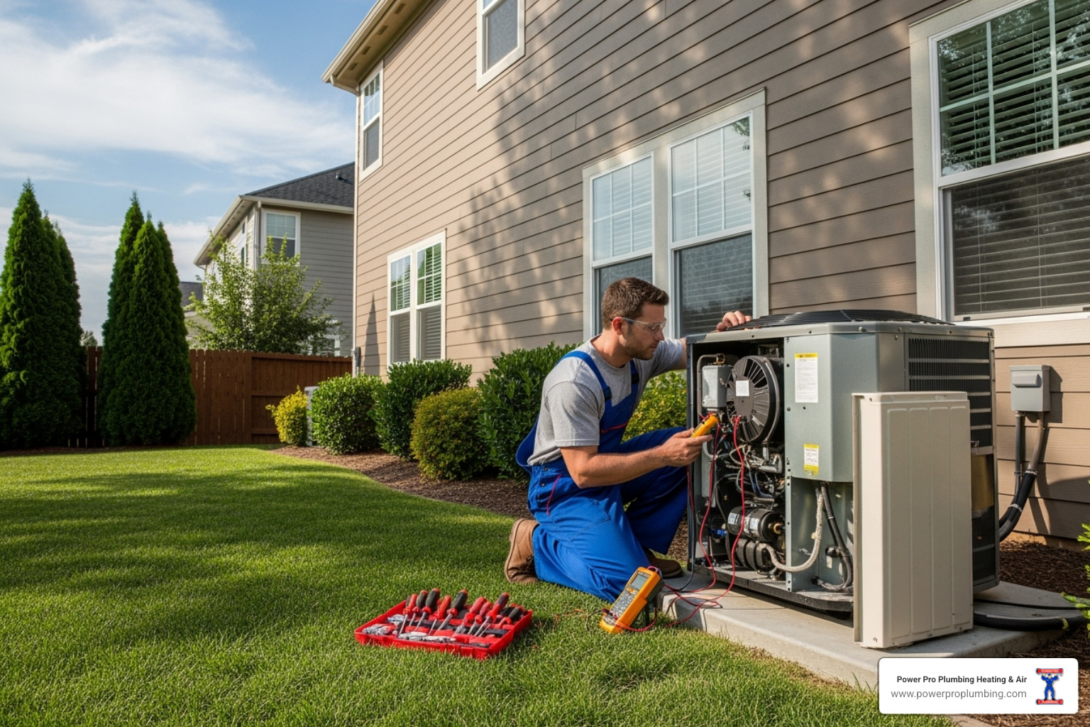 a technician servicing an outdoor AC unit - HVAC company Anaheim