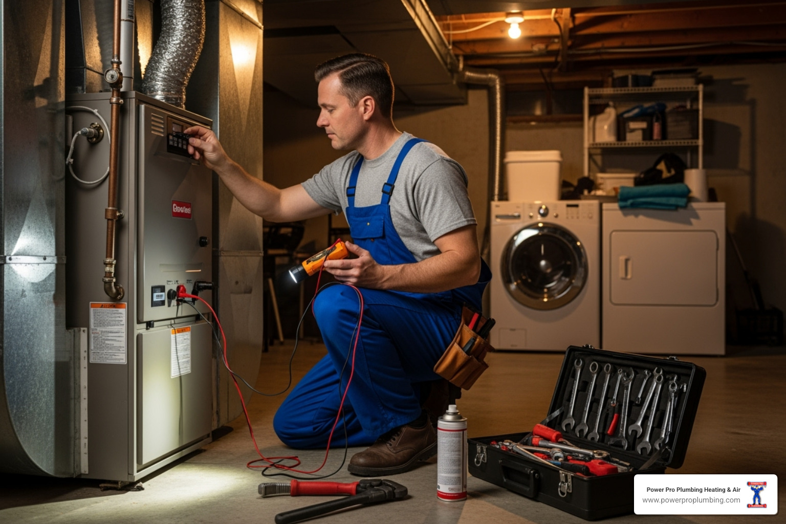 a technician performing a tune-up on a furnace - HVAC company Anaheim