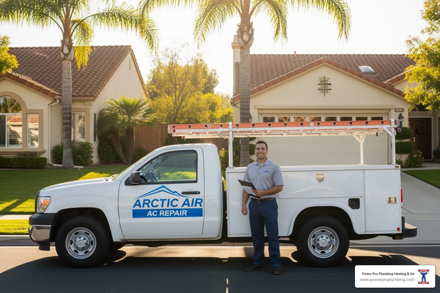 friendly technician's truck in a Mission Viejo neighborhood - air conditioning repair mission viejo