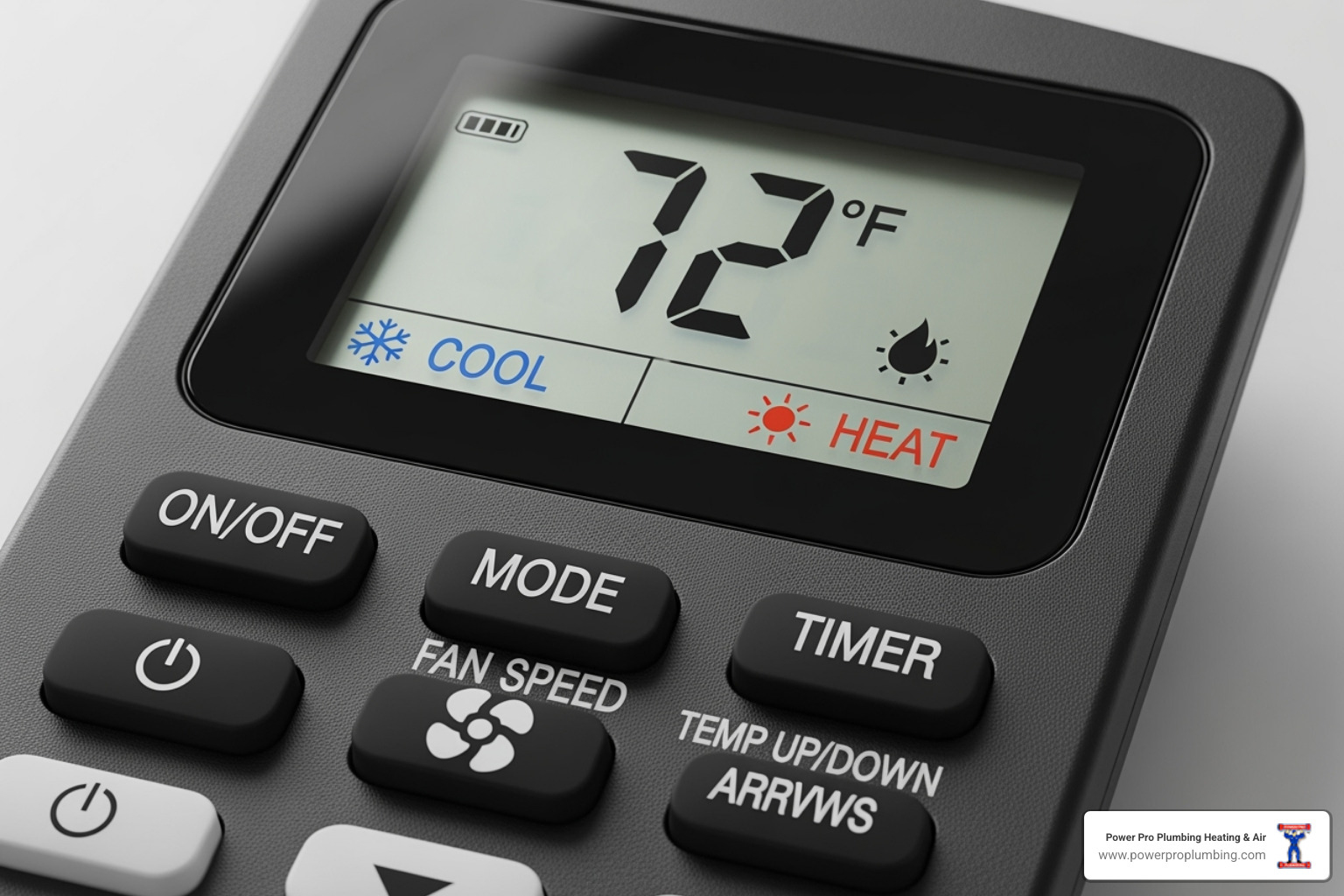 Remote control showing both heating and cooling modes on a ductless mini-split system - local ductless ac contractor pomona
