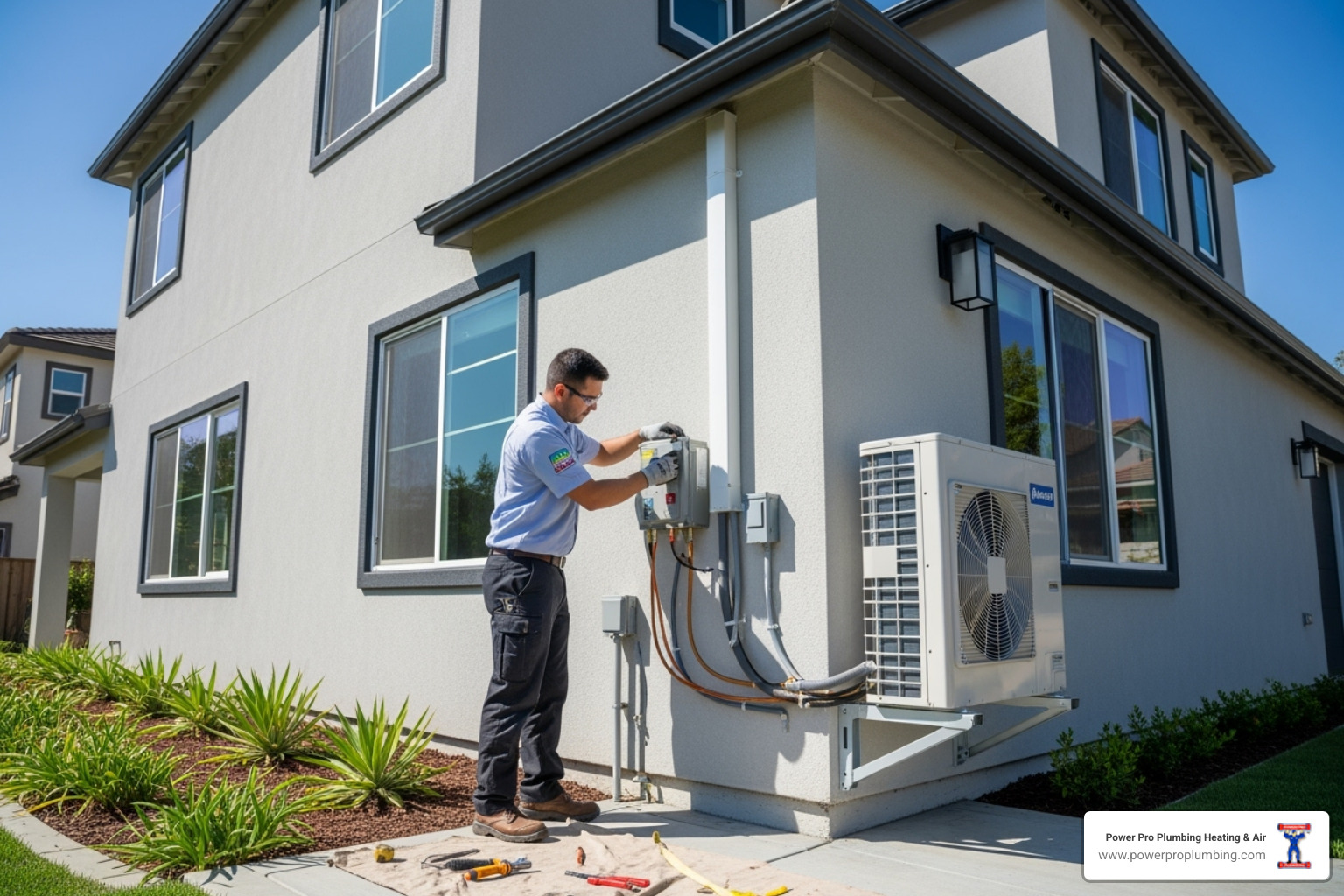 Certified technician professionally installing an outdoor ductless unit - local ductless ac contractor pomona