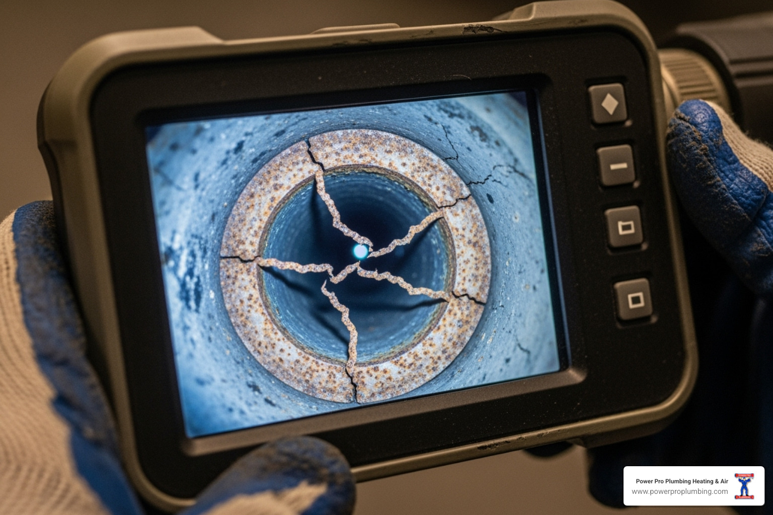 plumber's camera screen showing pipe interior - burst pipe repair los angeles plumber's camera screen showing pipe interior - burst pipe repair los angeles