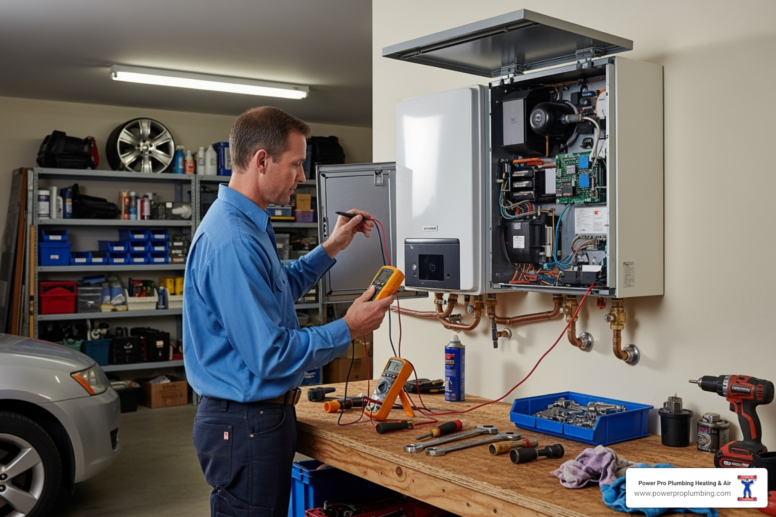 A technician servicing a tankless water heater - tankless water heater installation los angeles A technician servicing a tankless water heater - tankless water heater installation los angeles