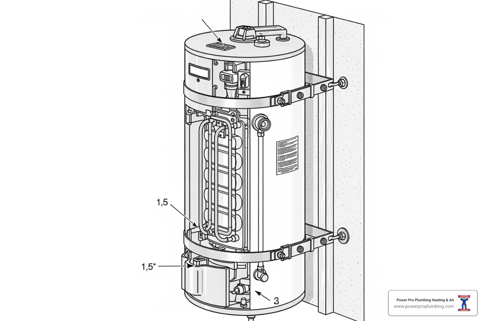 A diagram showing required earthquake straps on a water heater - tankless water heater installation los angeles A diagram showing required earthquake straps on a water heater - tankless water heater installation los angeles