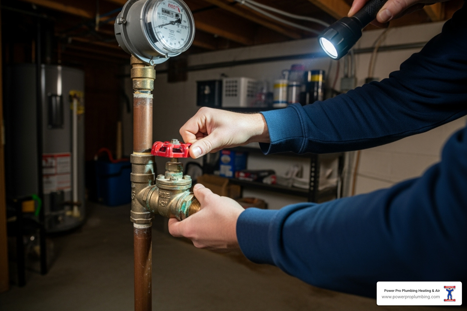 a homeowner shutting off a main water valve - after hours plumbing service corona