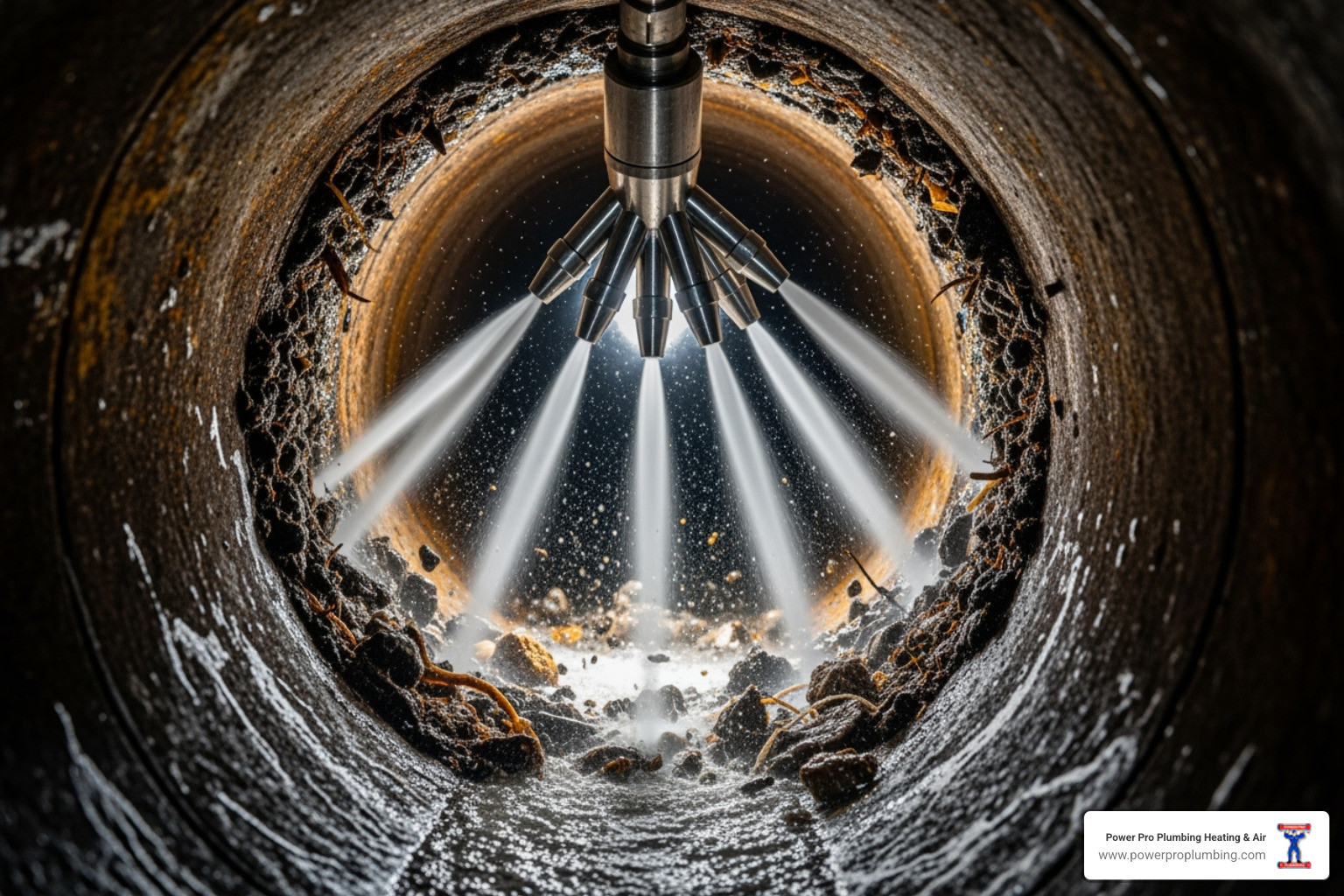 hydro-jetting nozzle inside a pipe - hydro‑jetting orange county