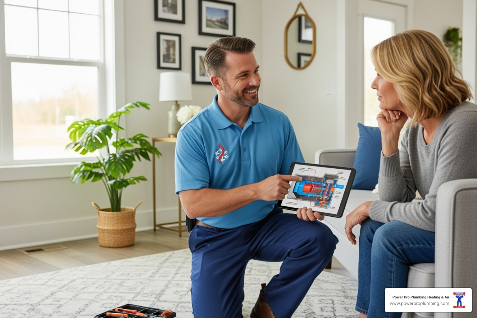 A friendly technician talking to a homeowner - heat pump repair orange county