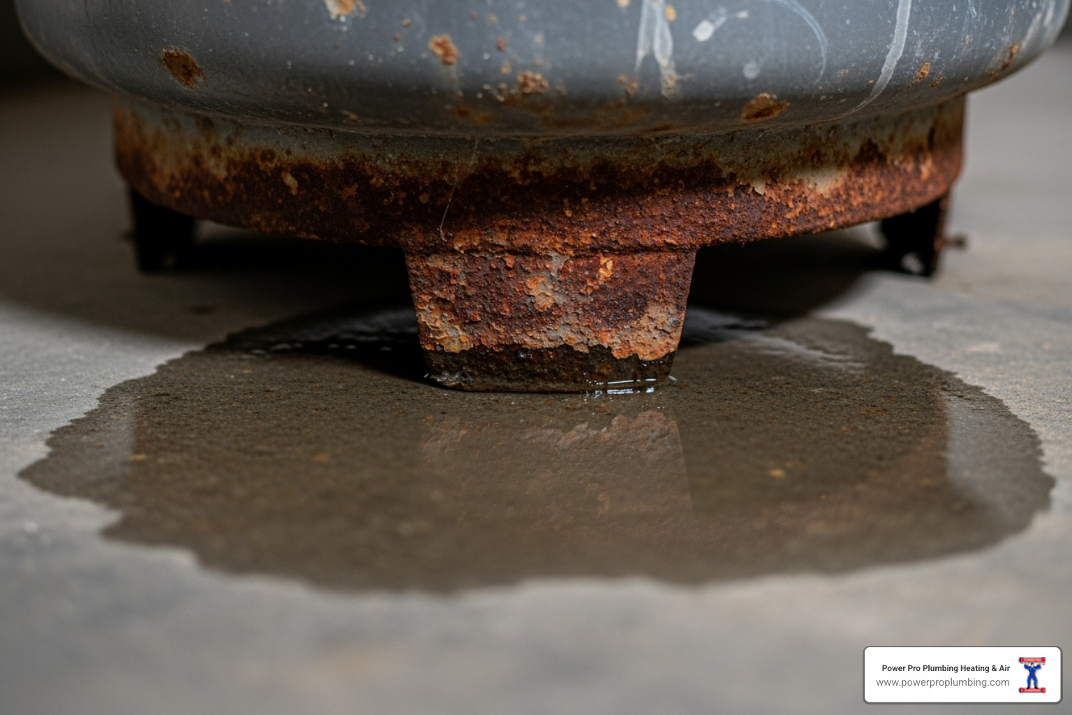 rusty water heater tank base with a small puddle - water heater replacement San Marino rusty water heater tank base with a small puddle - water heater replacement San Marino