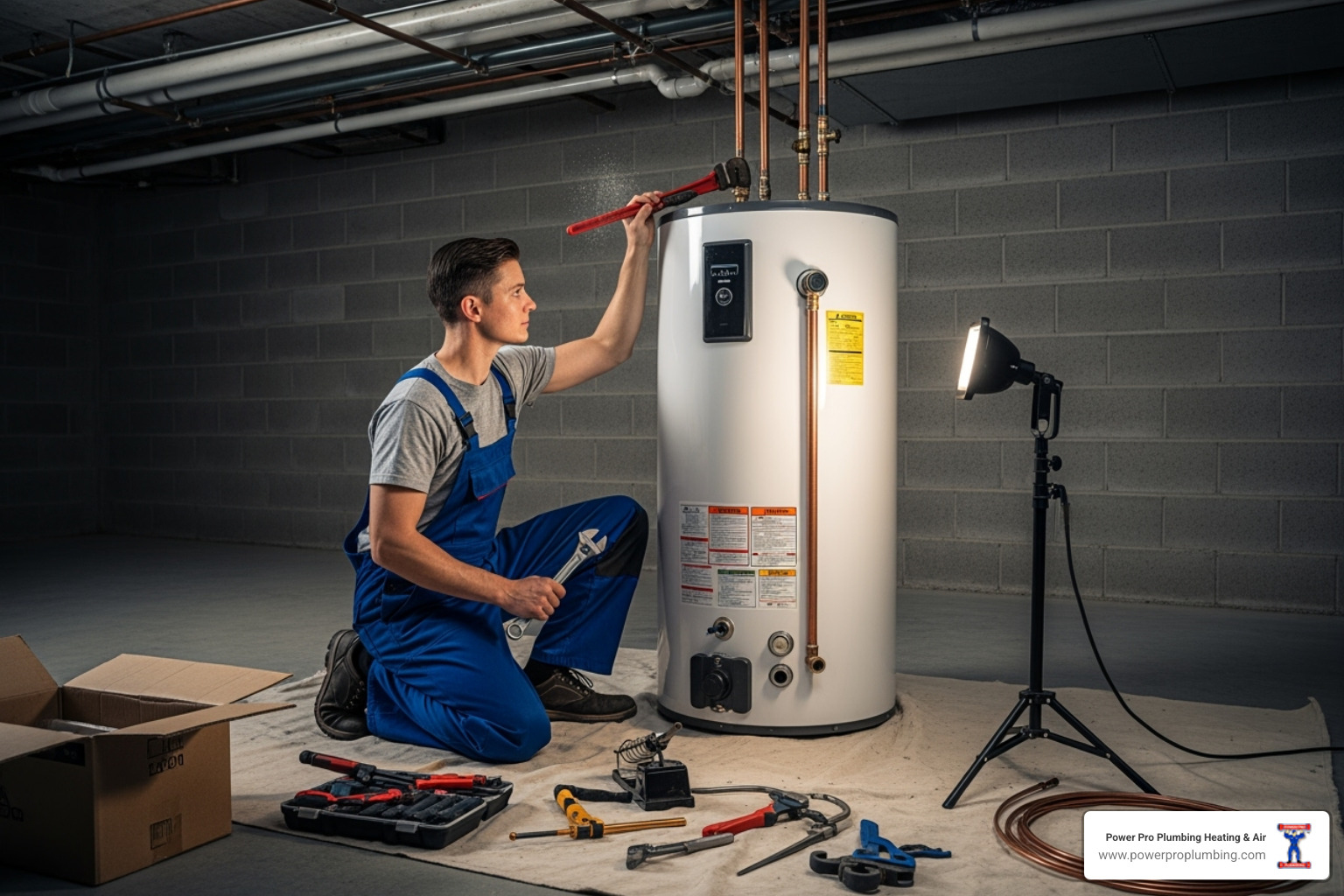 professional plumber working on water heater installation - water heater replacement San Marino professional plumber working on water heater installation - water heater replacement San Marino