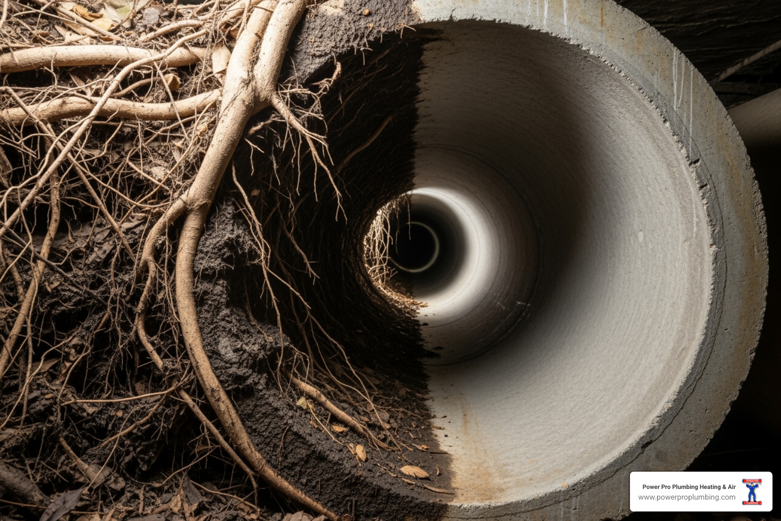 cross-section of a pipe clogged with roots next to a clean pipe - hydro jetting Hacienda Heights