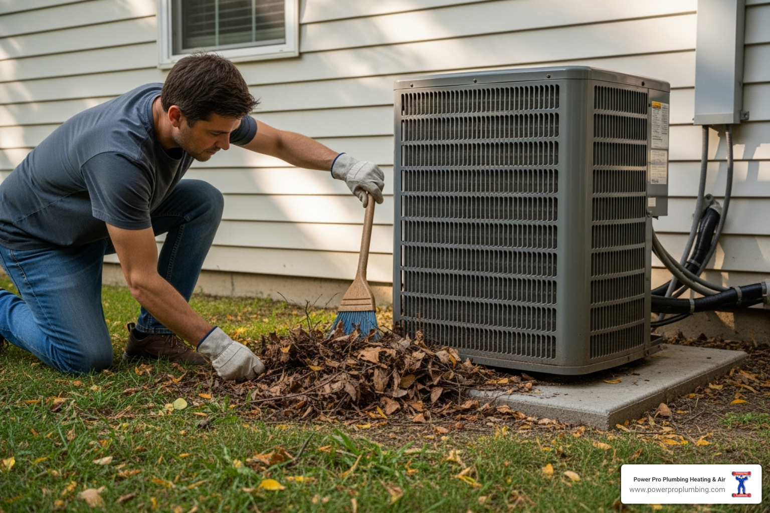 clearing leaves and debris from around an AC unit - ac compressor maintenance clearing leaves and debris from around an AC unit - ac compressor maintenance