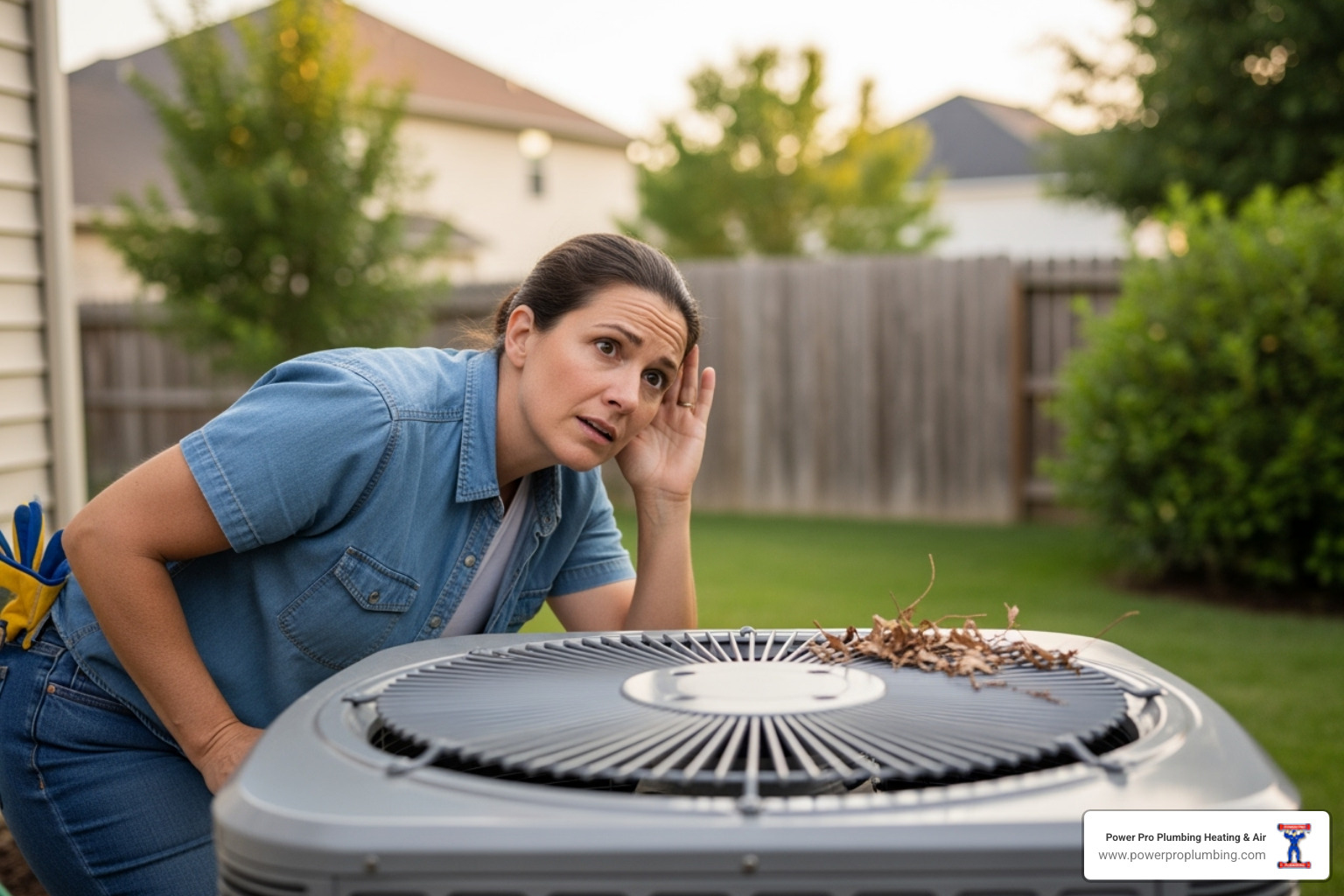 person listening to a noisy AC unit - ac compressor maintenance person listening to a noisy AC unit - ac compressor maintenance