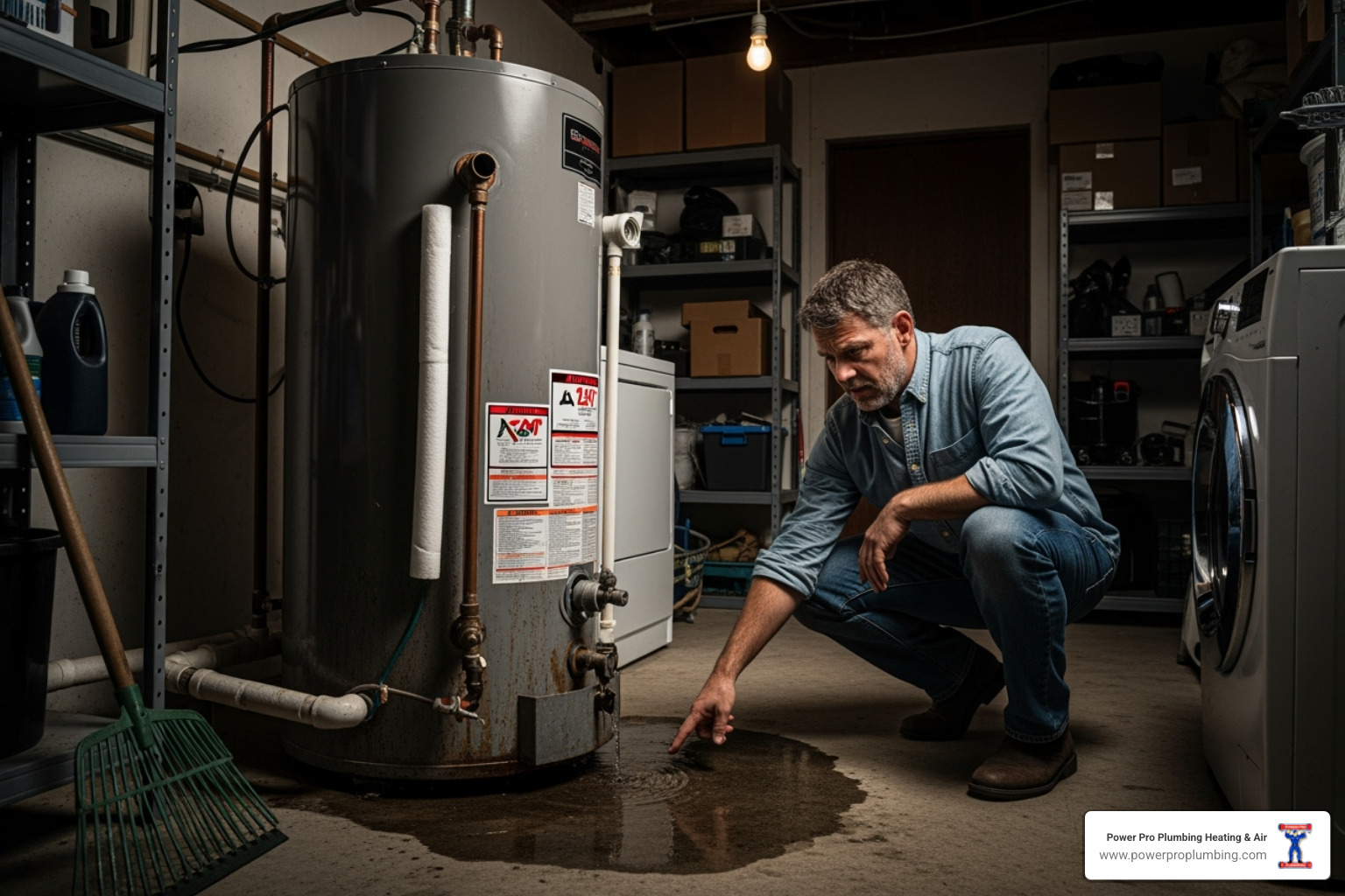 homeowner looking at old water heater - water heater repair san marino