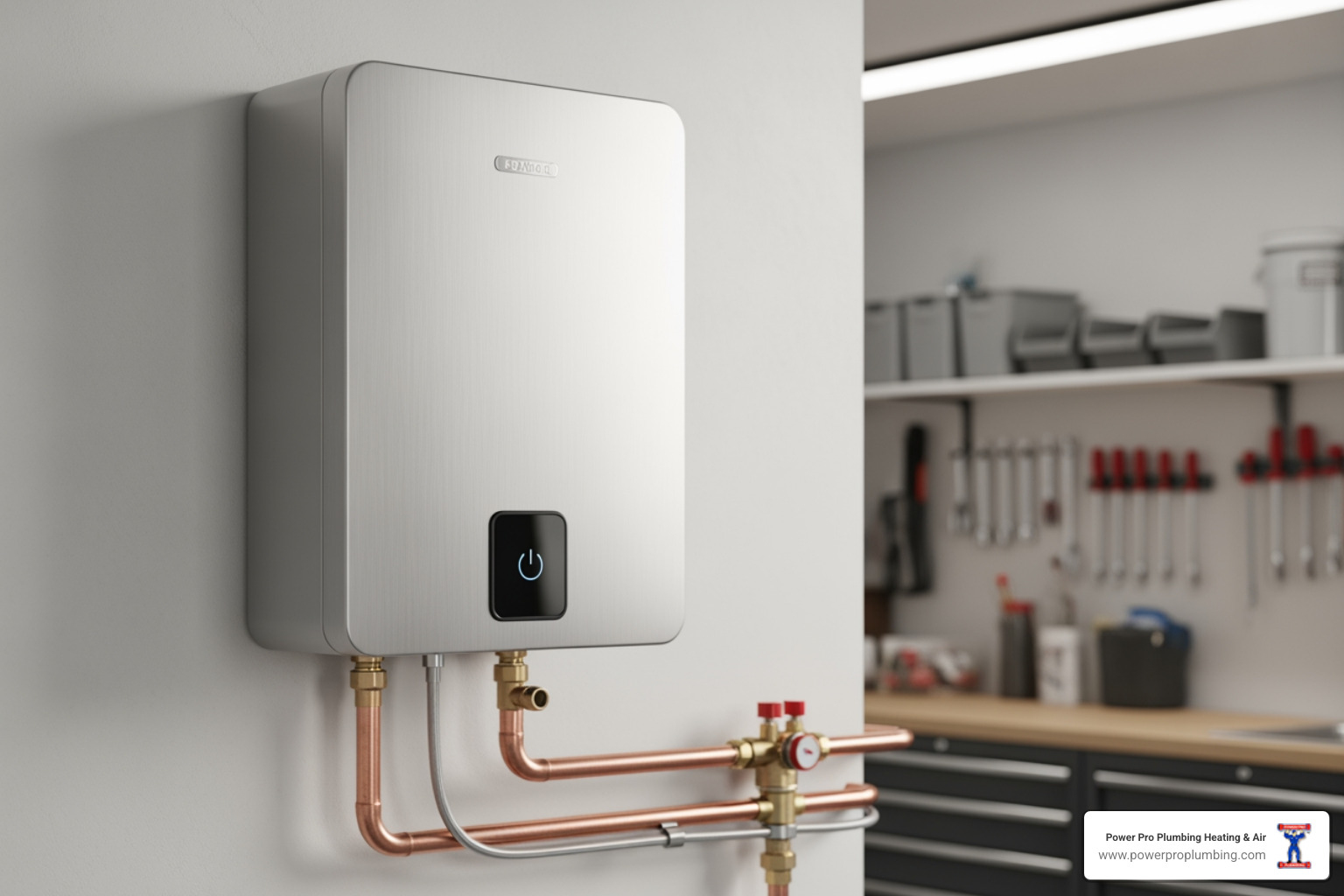 Energy-efficient tankless water heater mounted on a wall - Water Heater Repair in Gardena, CA Energy-efficient tankless water heater mounted on a wall - Water Heater Repair in Gardena, CA