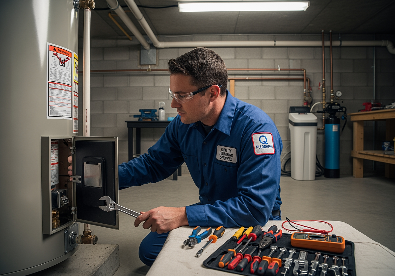 technician performing maintenance on a water heater - Water Heater Replacement in Anaheim, CA