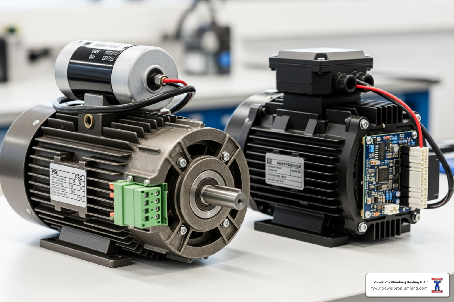 showing a comparison of a PSC motor and an ECM motor side-by-side - blower fan for furnace replacement showing a comparison of a PSC motor and an ECM motor side-by-side - blower fan for furnace replacement
