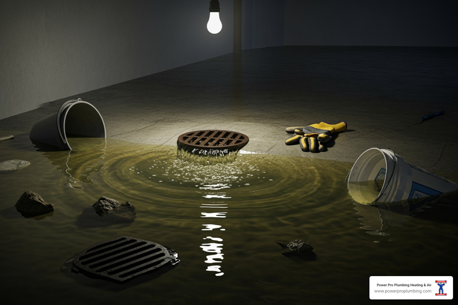 backed up floor drain in a basement - flush drain and sewer