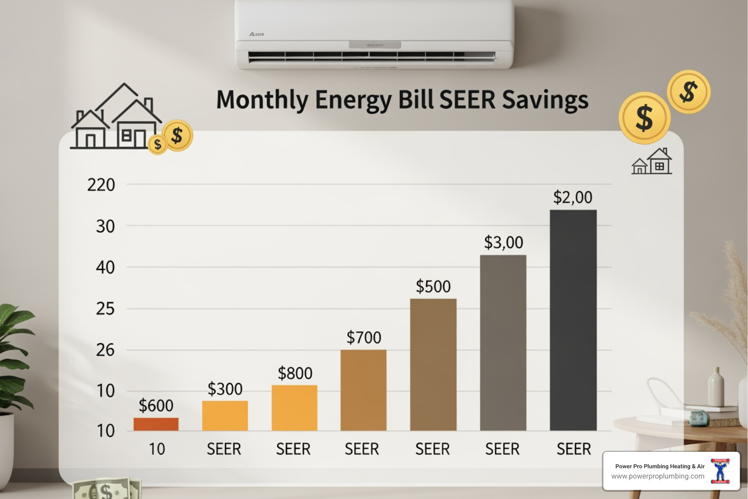 Infographic explaining energy bill savings with high SEER ratings - affordable ac replacement in anaheim, ca