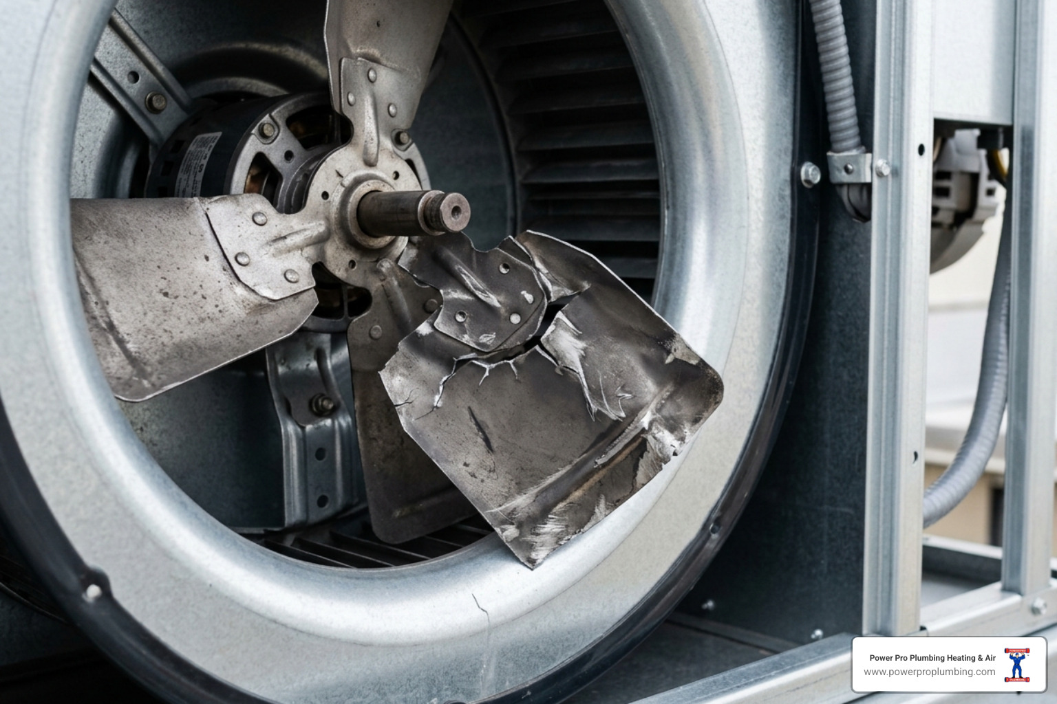 a detached fan blade inside an AC unit showing signs of damage - ac making strange noises what they mean a detached fan blade inside an AC unit showing signs of damage - ac making strange noises what they mean