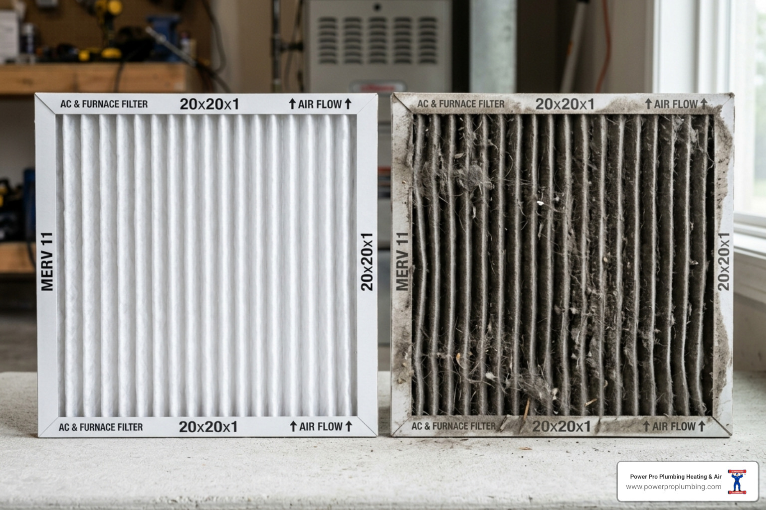 Comparison of a clean white HVAC air filter next to a heavily grey and dusty dirty air filter - ac not cooling properly what Comparison of a clean white HVAC air filter next to a heavily grey and dusty dirty air filter - ac not cooling properly what