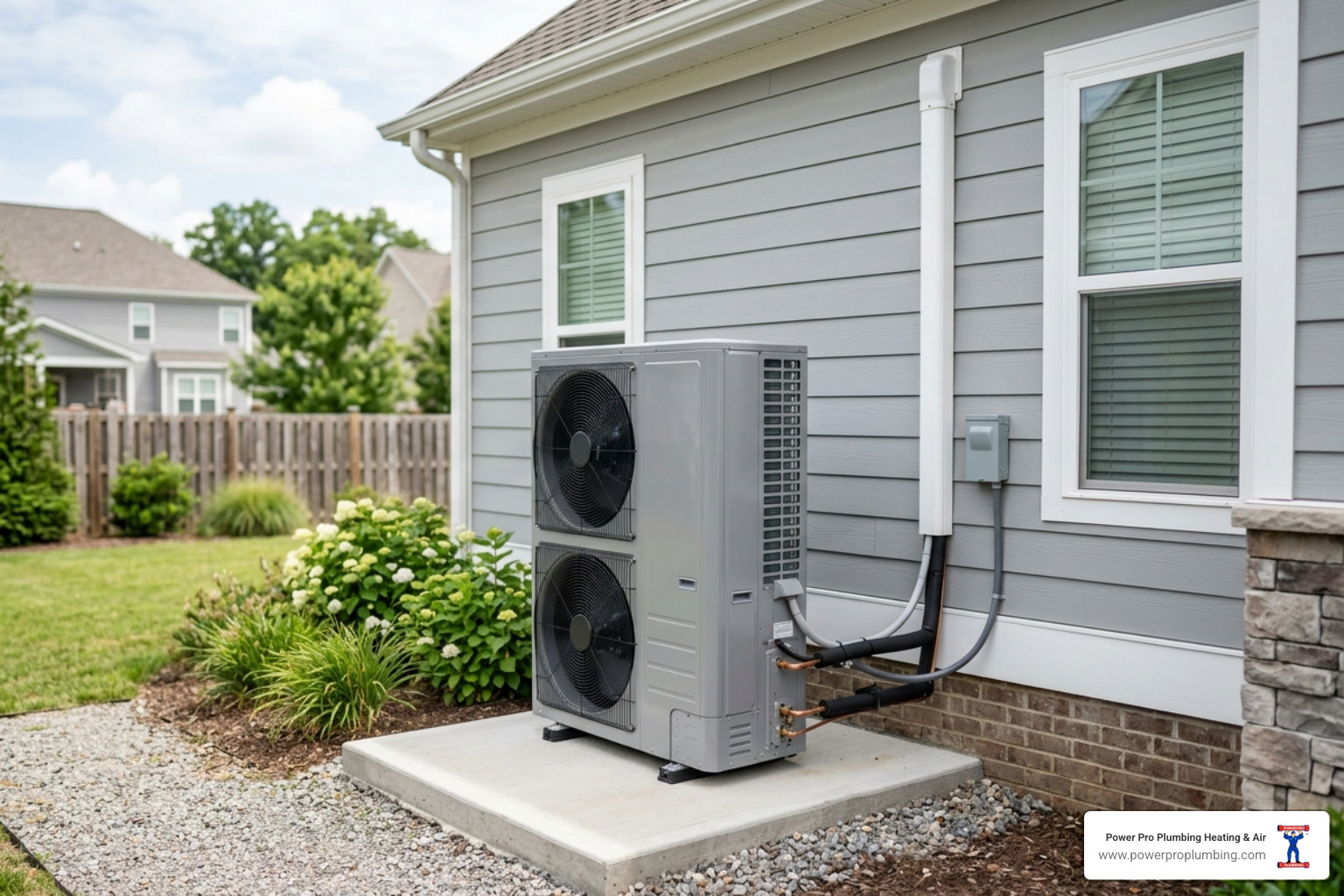 multi-zone outdoor condenser unit installed neatly on a concrete pad outside a home - adding cooling without ductwork multi-zone outdoor condenser unit installed neatly on a concrete pad outside a home - adding cooling without ductwork