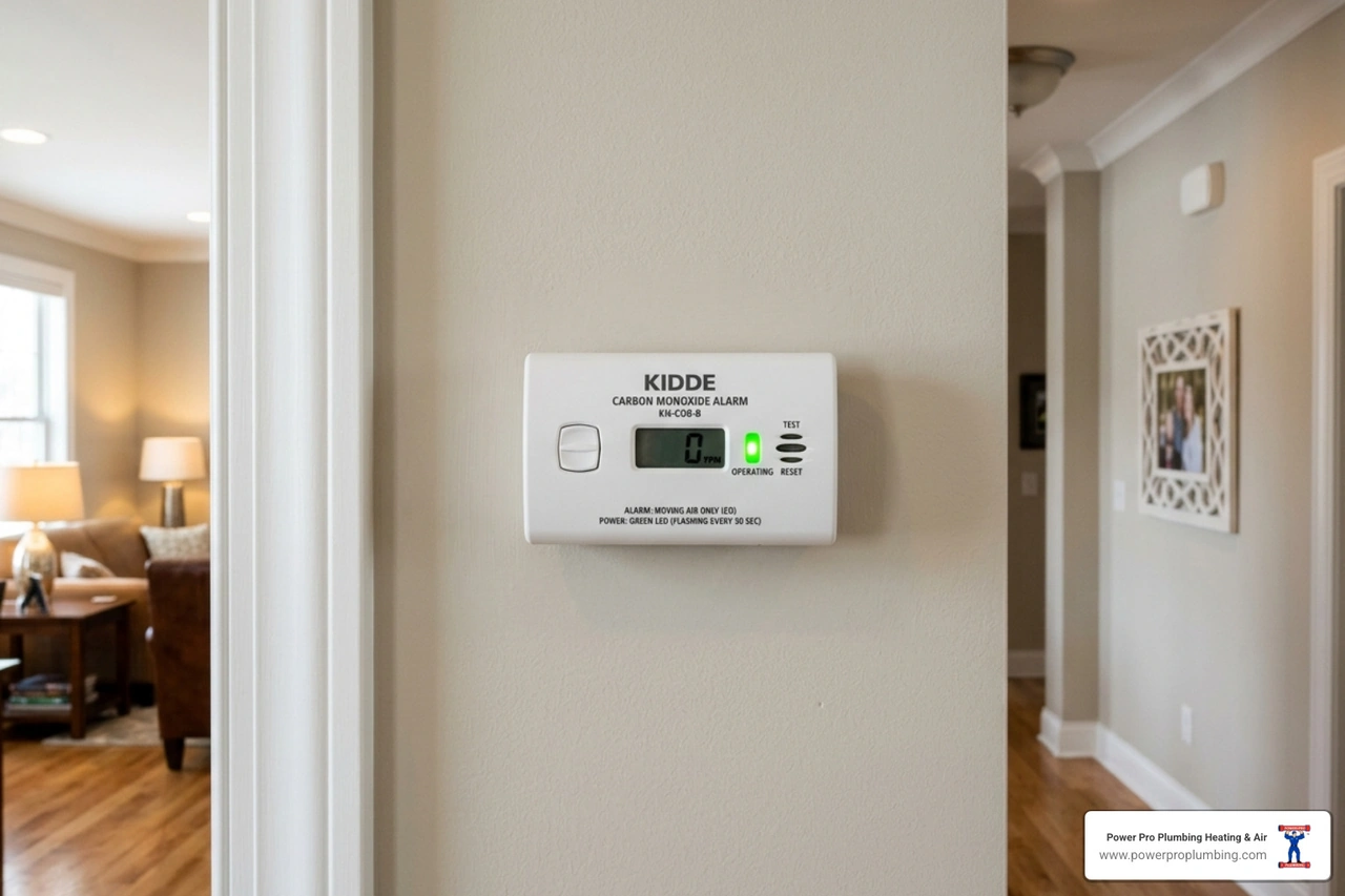 carbon monoxide detector mounted on a hallway wall showing a green status light - when an hvac failure is a true emergency carbon monoxide detector mounted on a hallway wall showing a green status light - when an hvac failure is a true emergency