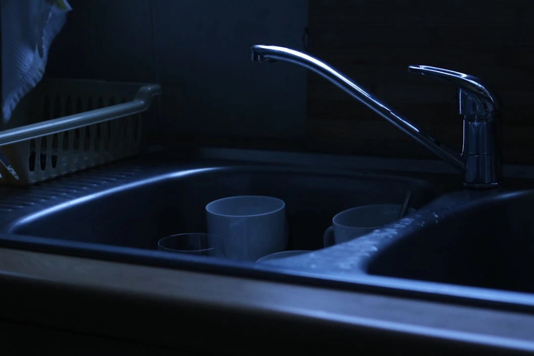 severely clogged kitchen sink with standing water