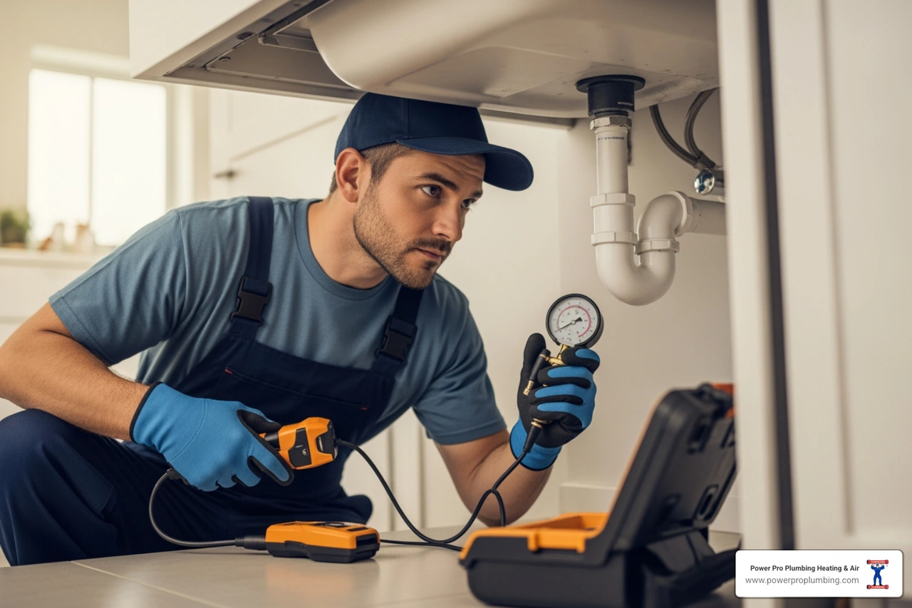 licensed technician using professional diagnostic tools to find a leak licensed technician using professional diagnostic tools to find a leak