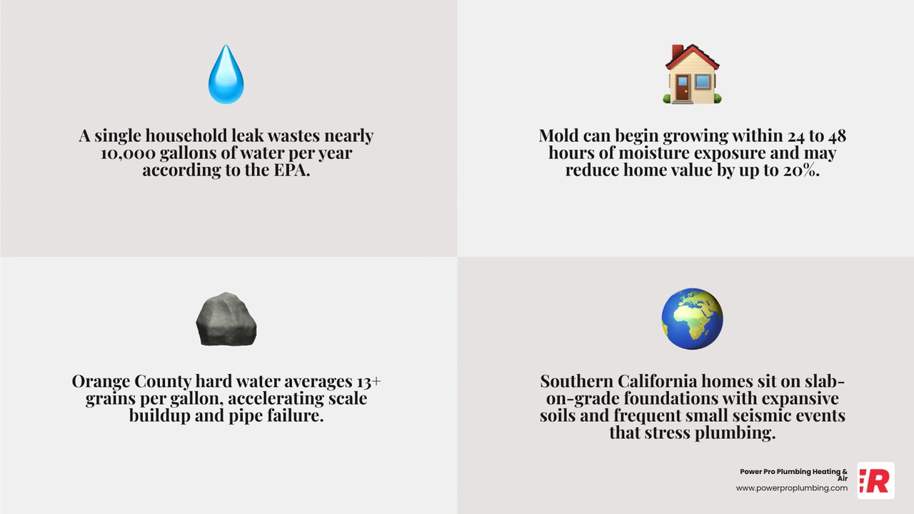 Infographic showing the most costly hidden plumbing problems in Los Angeles and Orange County with water waste stats Infographic showing the most costly hidden plumbing problems in Los Angeles and Orange County with water waste stats