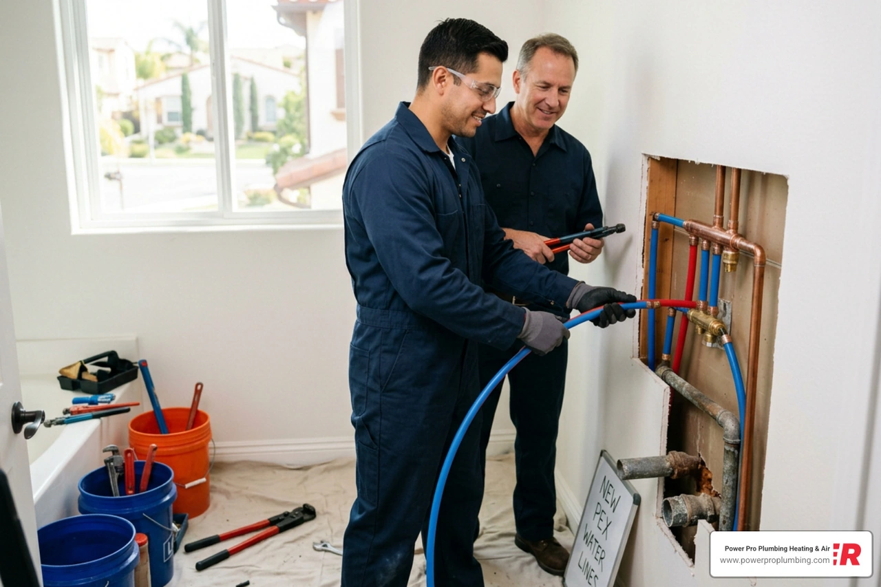 A home inspector checking plumbing under a kitchen sink for signs of leaks or corrosion A home inspector checking plumbing under a kitchen sink for signs of leaks or corrosion