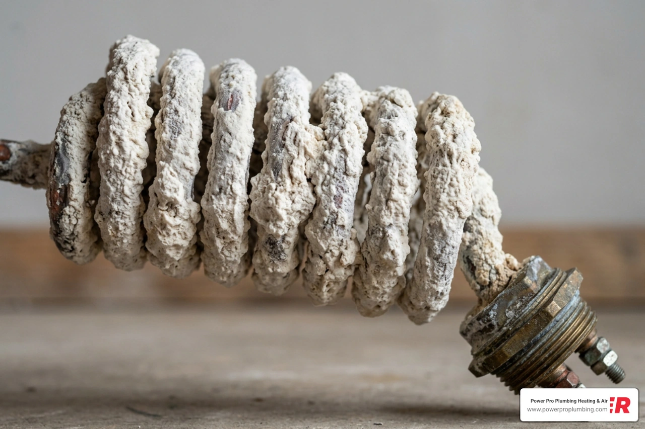 heavy mineral scale buildup on an electric water heater element heavy mineral scale buildup on an electric water heater element