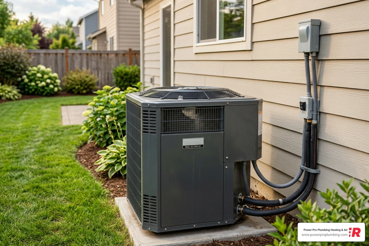 HVAC compressor in a residential cooling system HVAC compressor in a residential cooling system