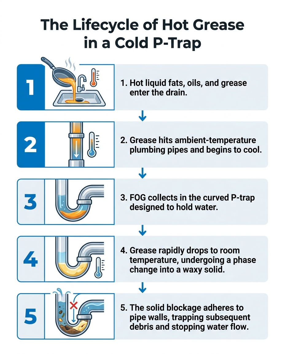 The Lifecycle of Hot Grease in a Cold P-Trap