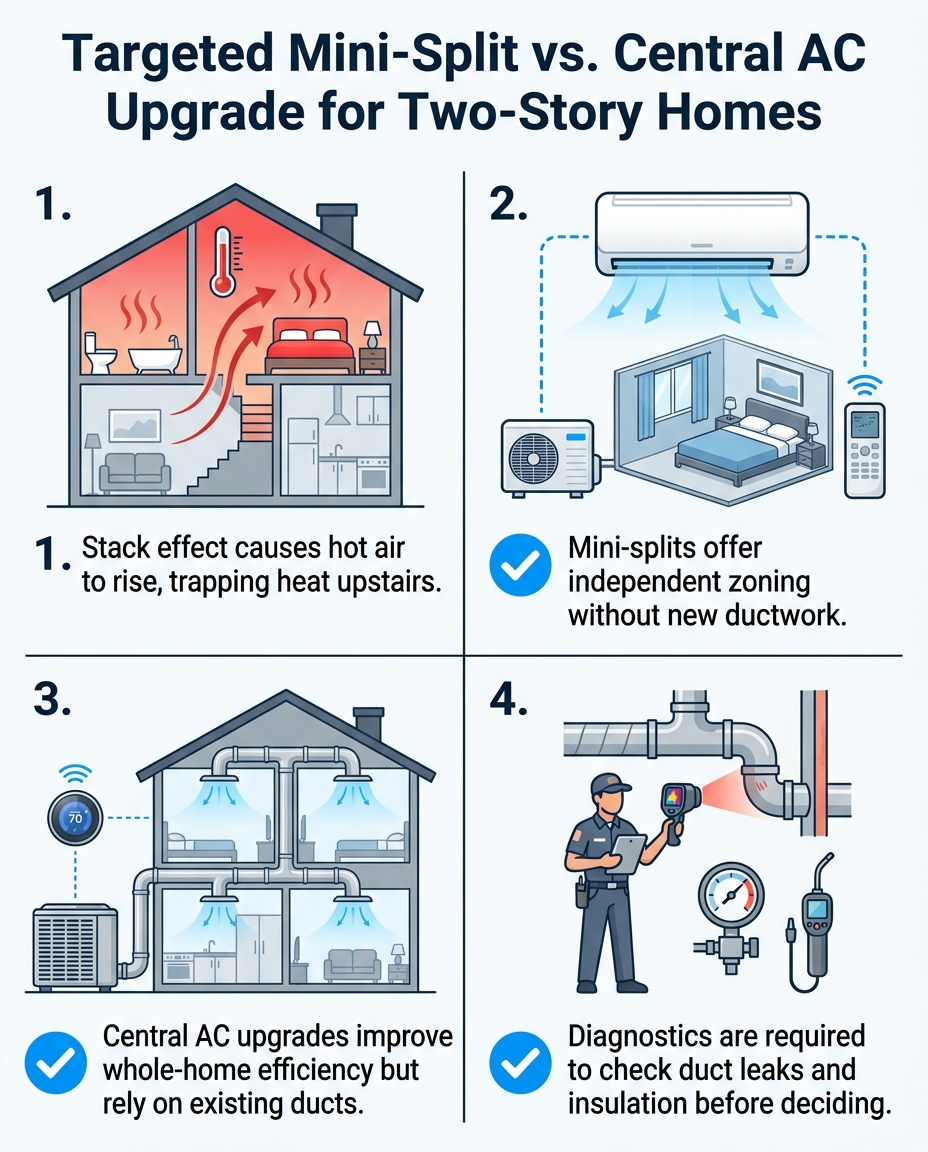 Targeted Mini-Split vs. Central AC Upgrade for Two-Story Homes