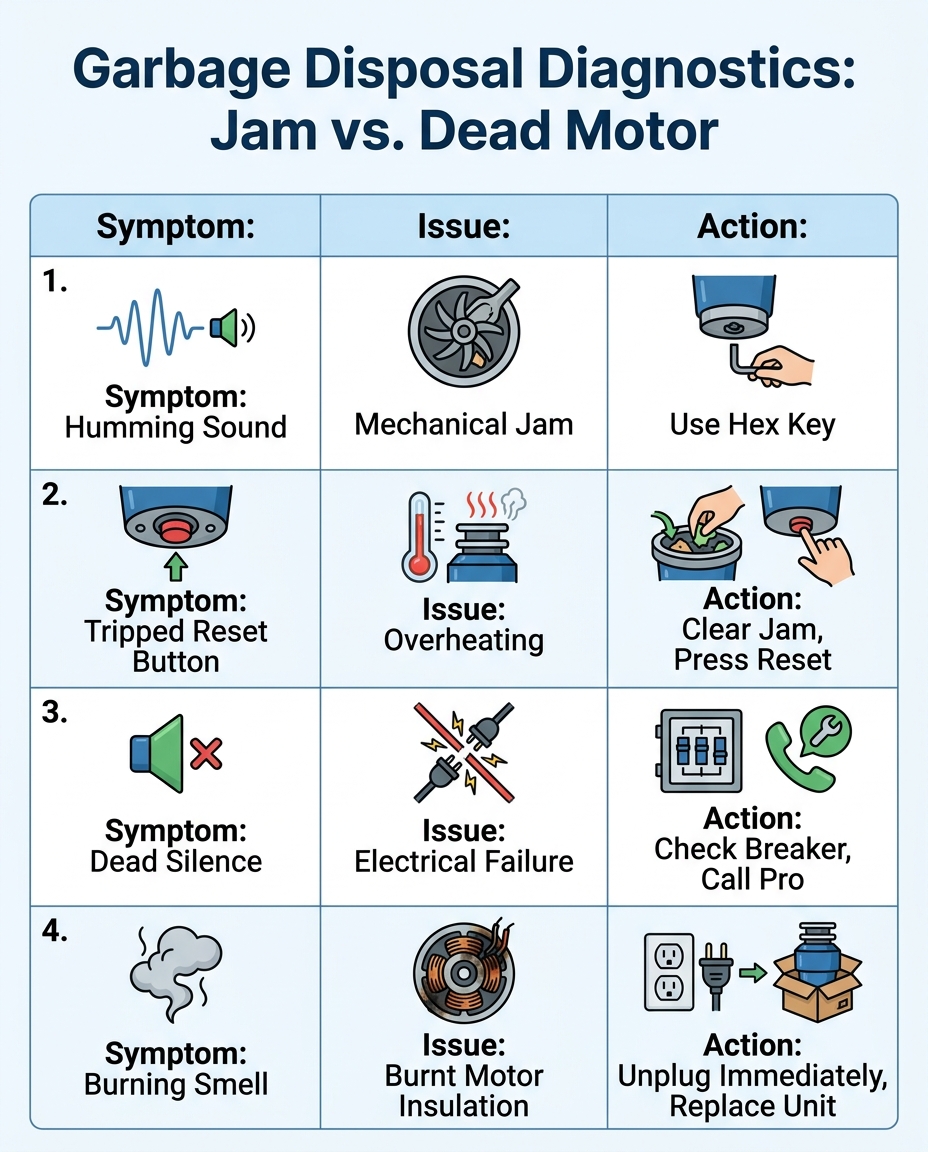 Garbage Disposal Diagnostics: Jam vs. Dead Motor