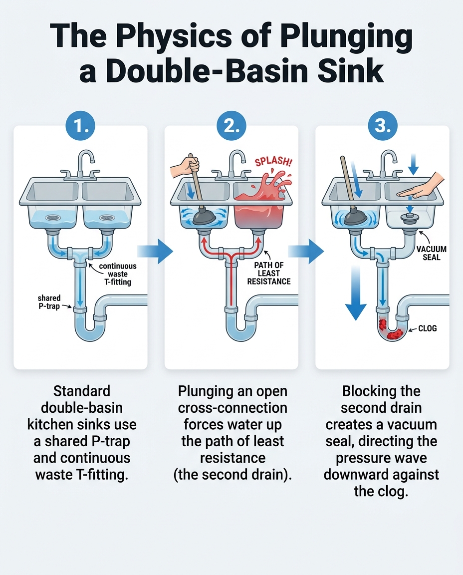 The Physics of Plunging a Double-Basin Sink