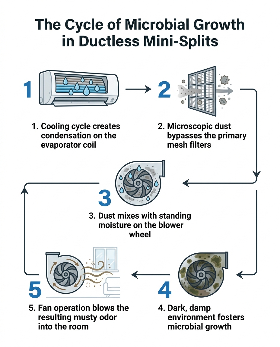 The Cycle of Microbial Growth in Ductless Mini-Splits