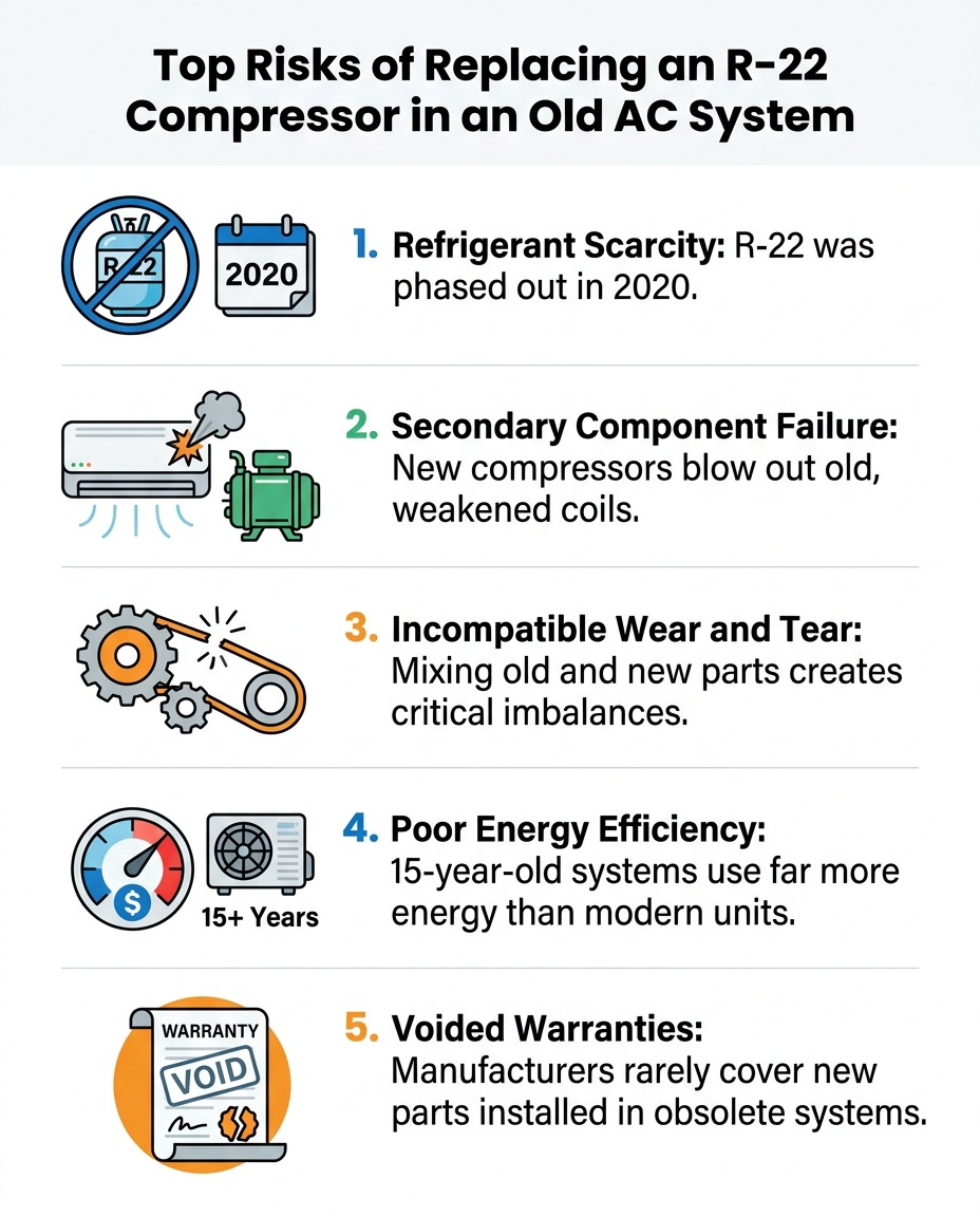 Top Risks of Replacing an R-22 Compressor in an Old AC System