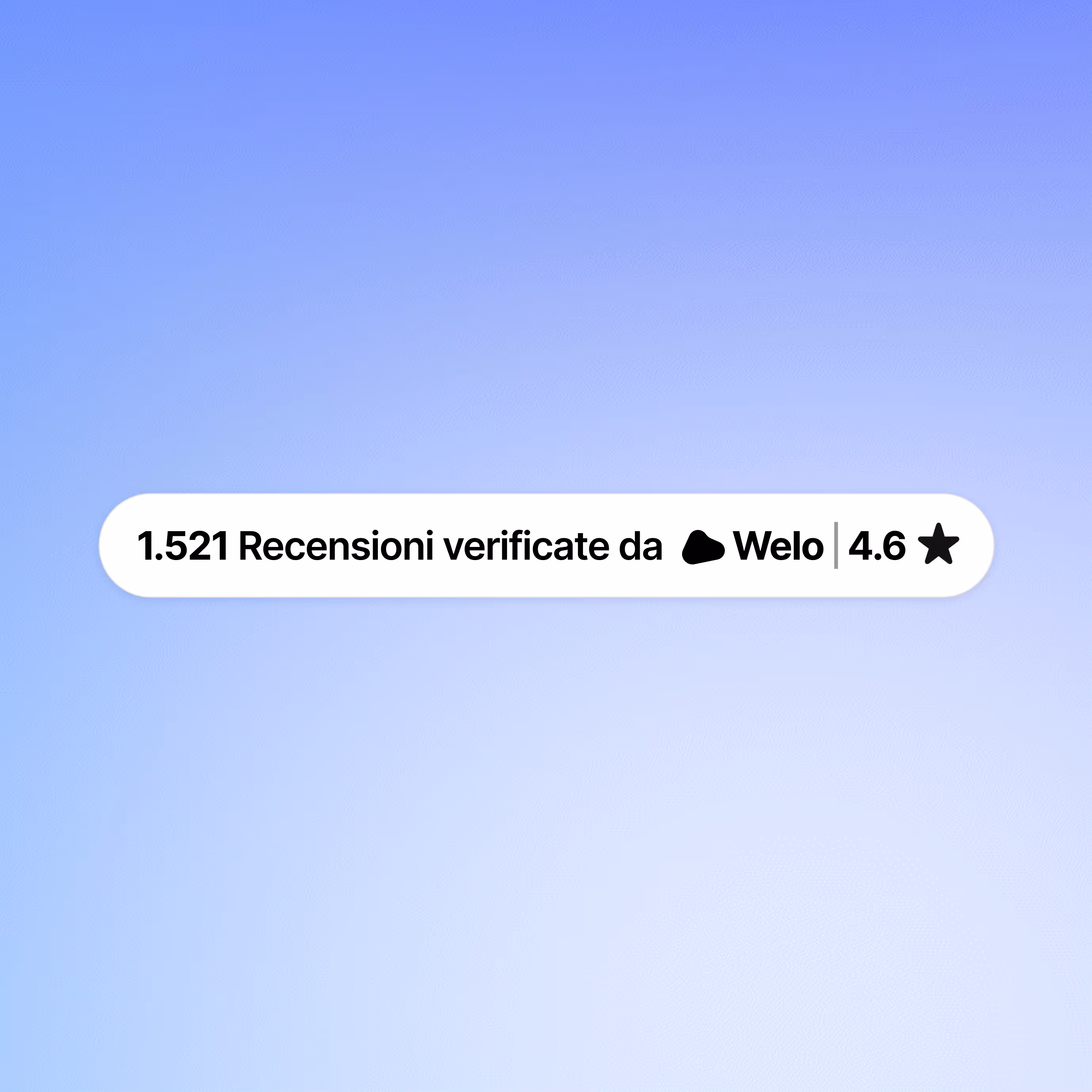 Badge che mostra 1.521 recensioni verificate da Welo con valutazione 4,6 stelle su sfondo sfumato blu.